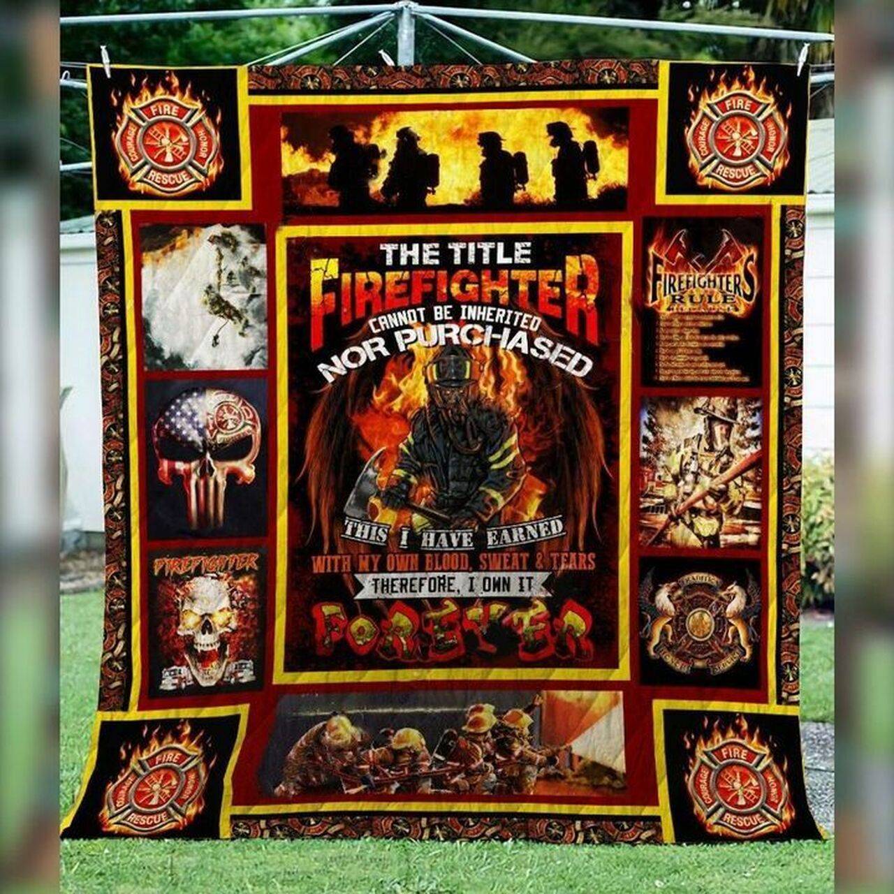 The Title Firefighter Can Not Be Inherited Quilt Blanket Great Customized Gifts For Birthday Christmas Thanksgiving Perfect Gifts For Firefighter Lover and Home Decor