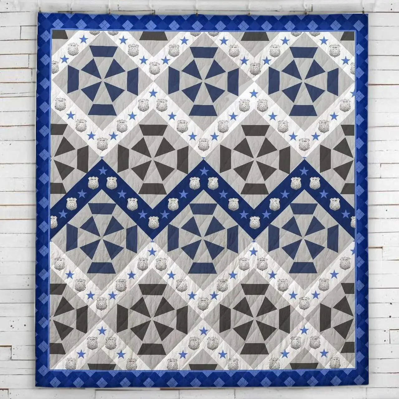 Thin Blue Line Chevron Vintage Blanket Quilt and Home Decor