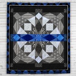 Thin Blue Line Diamond Patterned Blanket  Quilt and Home Decor