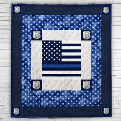 Thin Blue Line Simple Square Blanket  Quilt and Home Decor