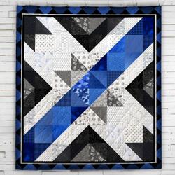 Thin Blue Line Zig Zag Pattern Blanket  Quilt and Home Decor