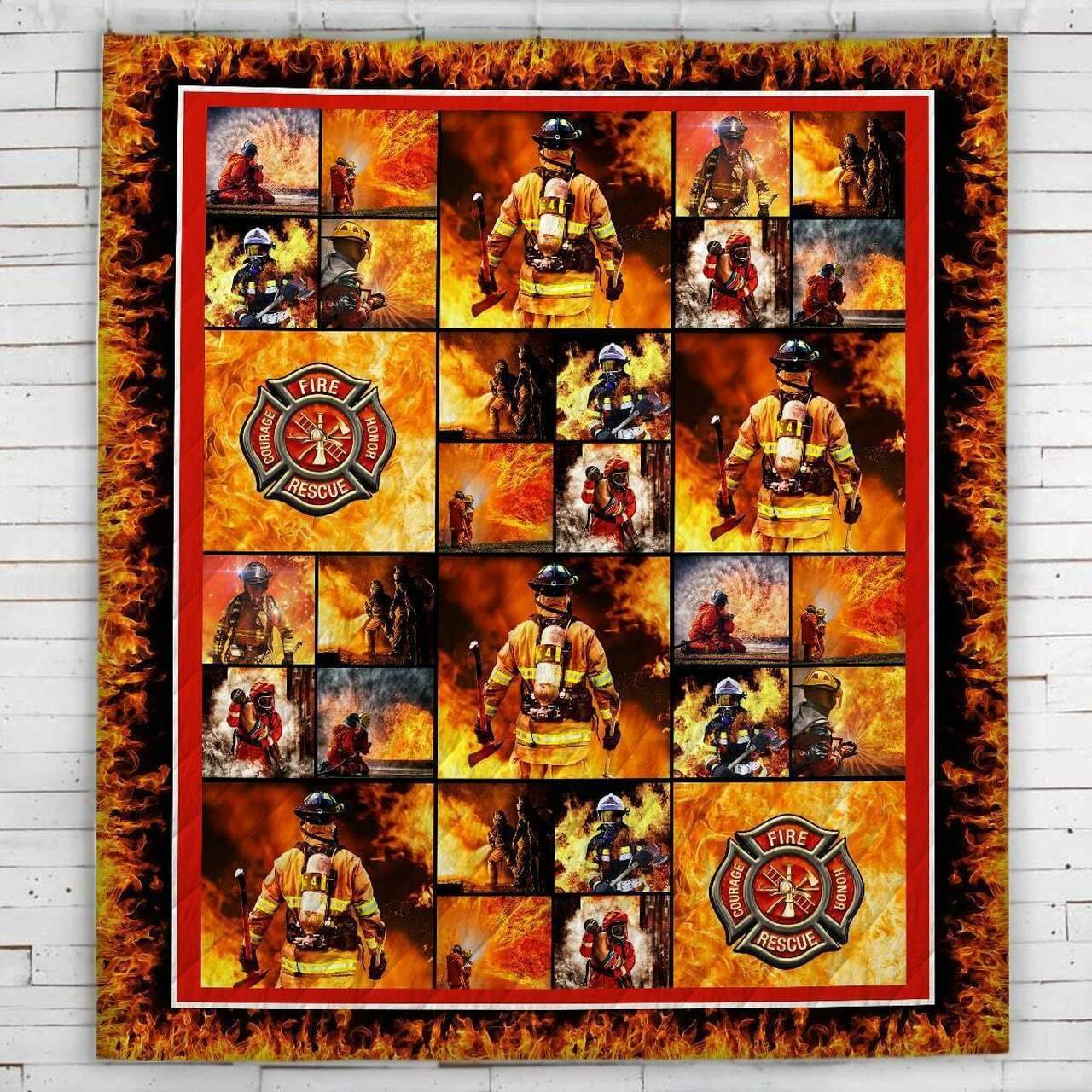 Thin Red Line Firefighter Blanket Quilt and Home Decor
