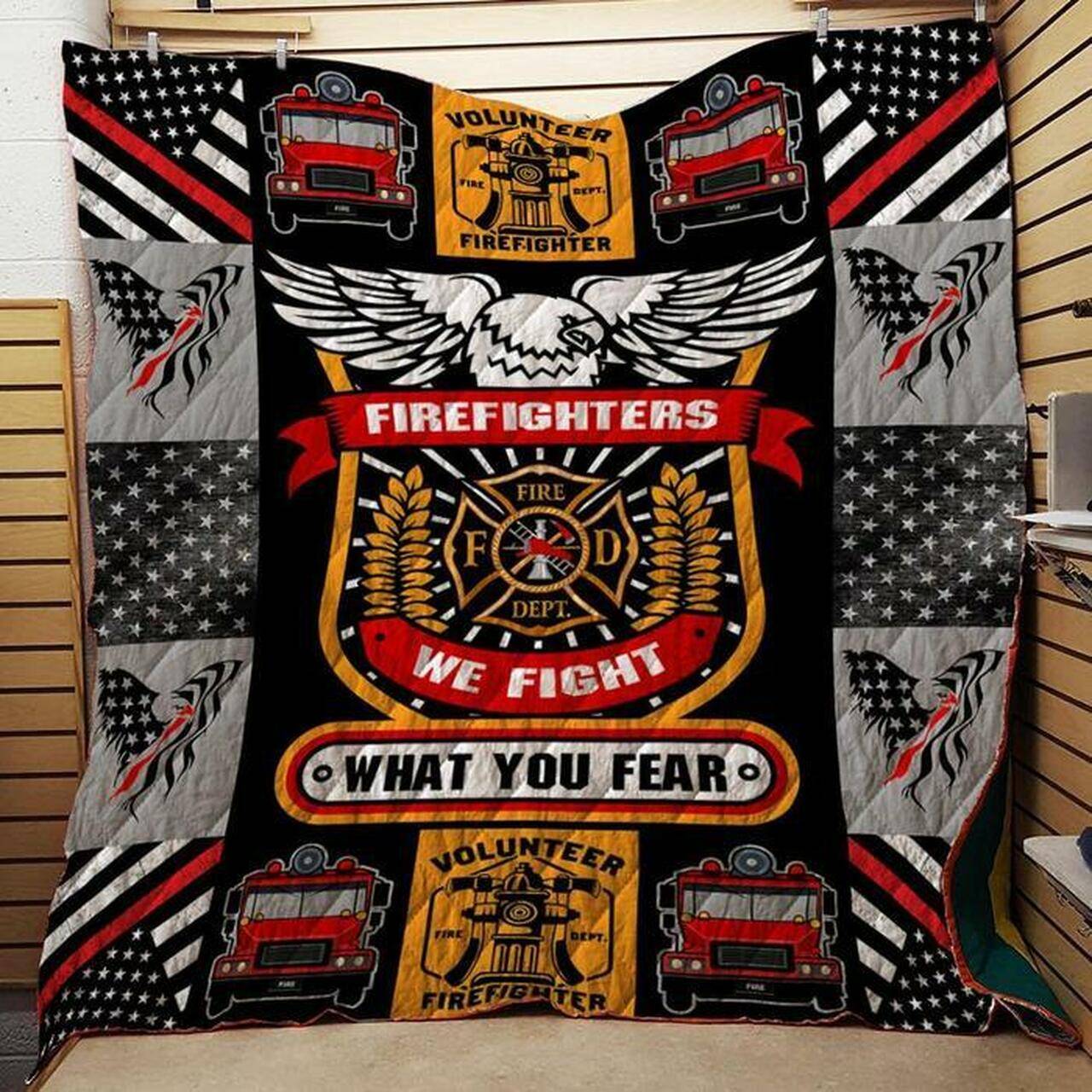 Thin Red Line We Fight What You Fear Firefighter Quilt and Home Decor