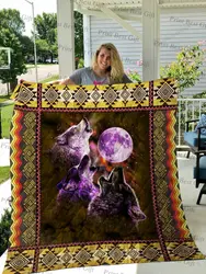 Three Wolves Under The Moon Quilt Blanket Great Customized Blanket Gifts For Birthday Christmas Thanksgiving and Home Decor