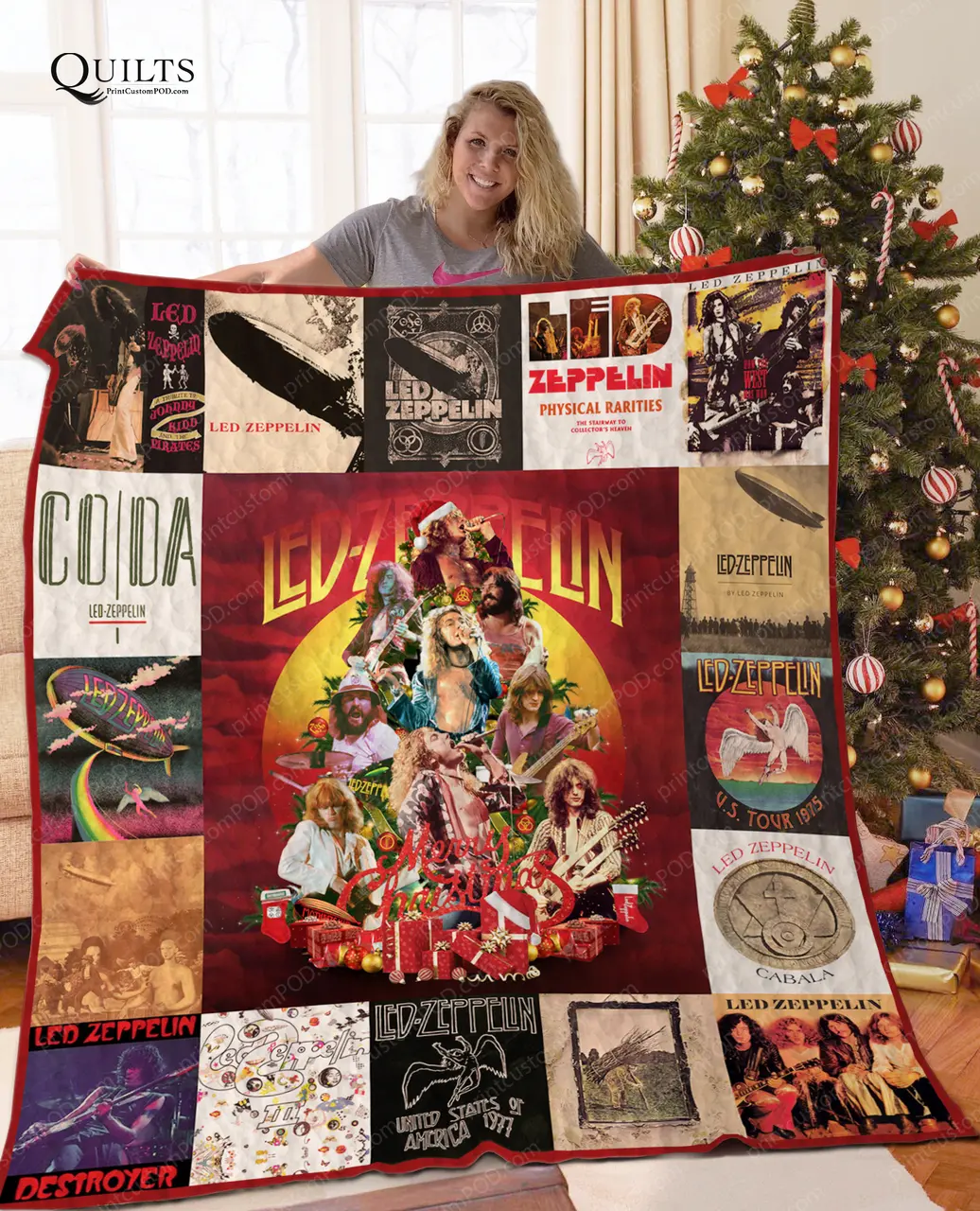Tl- Ledzepplin Christmas Tree Quilt Blanket and Home Decor