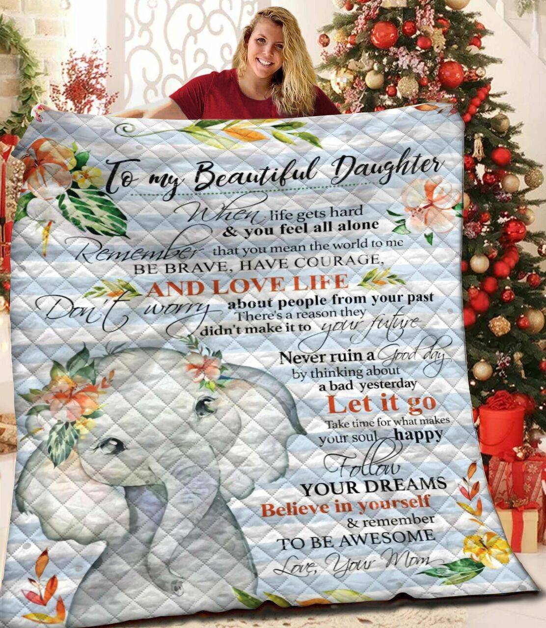 To My Beauti Daughter Elephant JFJ13728 3D Customized Quilt 2707 and Home Decor