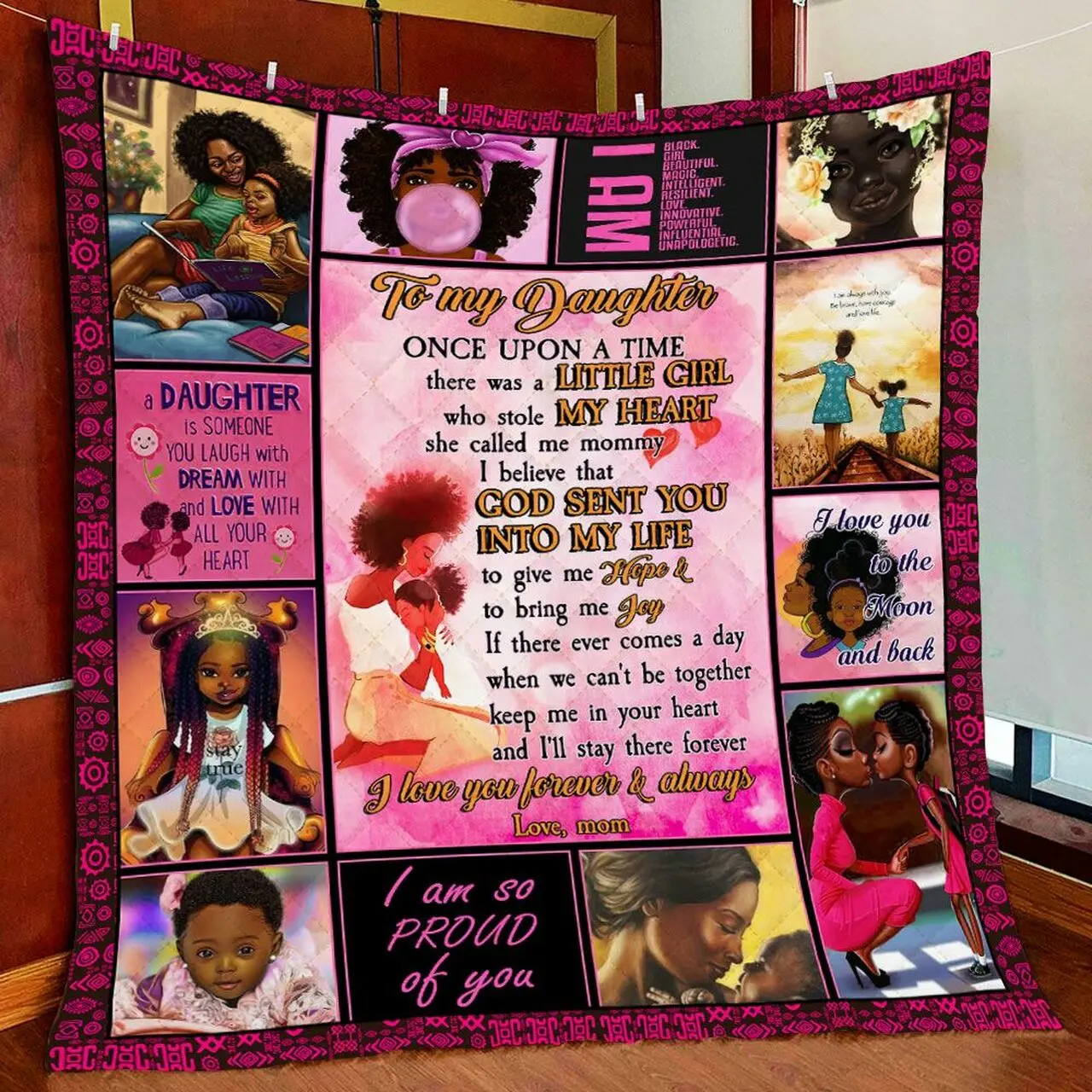 To My Daughter Black Girl Quilt Blanket and Home Decor