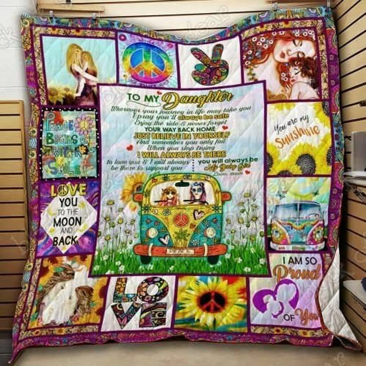 To My Daughter Hippie Flower Cl18100722Mdq Quilt Blanket and Home Decor