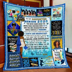 To My Daughter, Senior, Love Mom, Black Woman Quilt Blanket and Home Decor