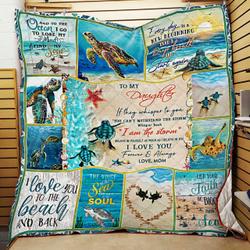 To My Daughter, Turtle, Love Mom Quilt Blanket and Home Decor