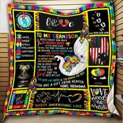 To My Grandson, Autism Awareness Cl19100896Mdq Quilt Blanket and Home Decor