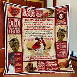 To My Grandson, Black Boy Magic, Love Grandma Quilt Blanket and Home Decor