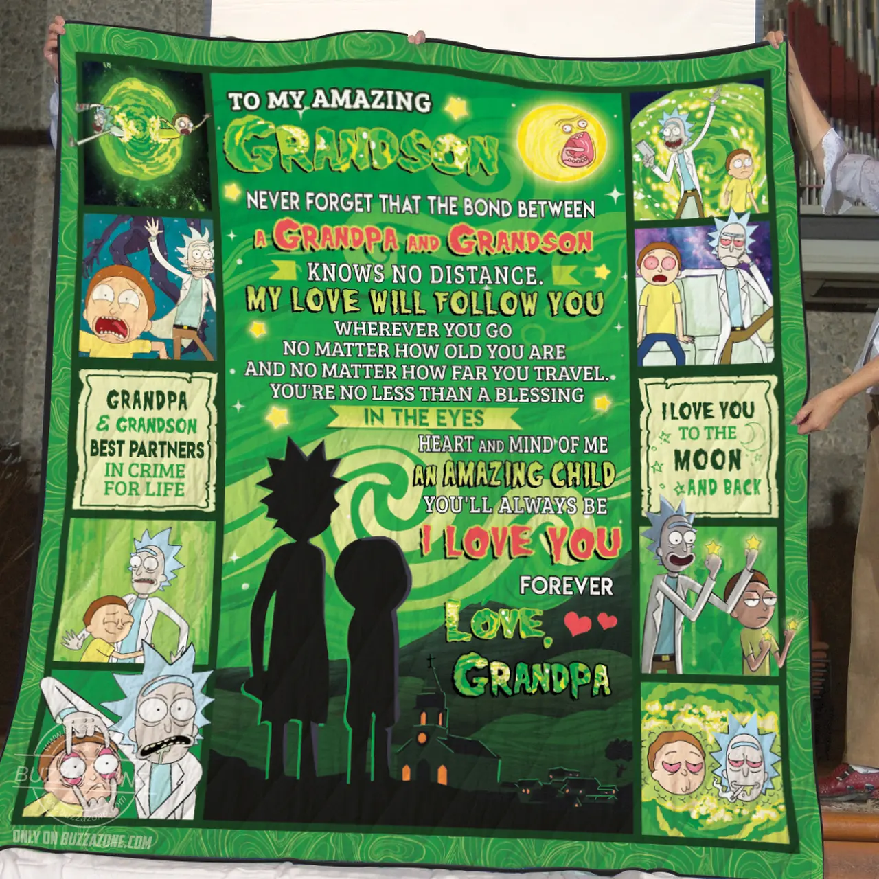 To My Grandson Bond Between Grandpa And Grandson Rick Morty Bt Quilt and Home Decor