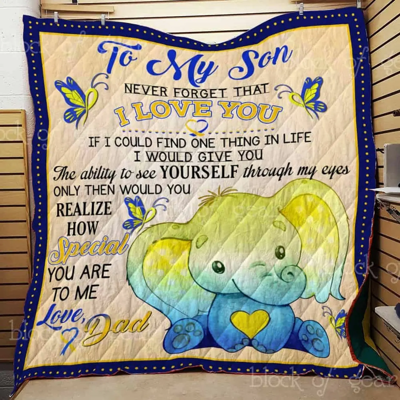 To My Son From Dad Elephant Cl2100552Mdq Quilt Blanket and Home Decor