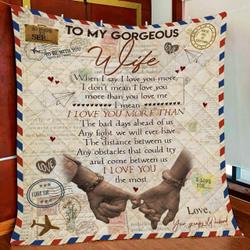 To My Wife, I Love You Letter Quilt Blanket and Home Decor