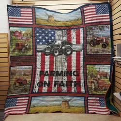 Tractor Farming On Faith Quilt Blanket Great Customized Blanket Gifts For Birthday Christmas Thanksgiving and Home Decor