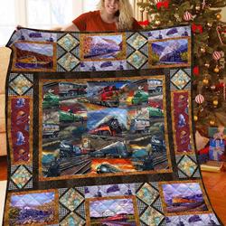 Train Quilt Blanket and Home Decor