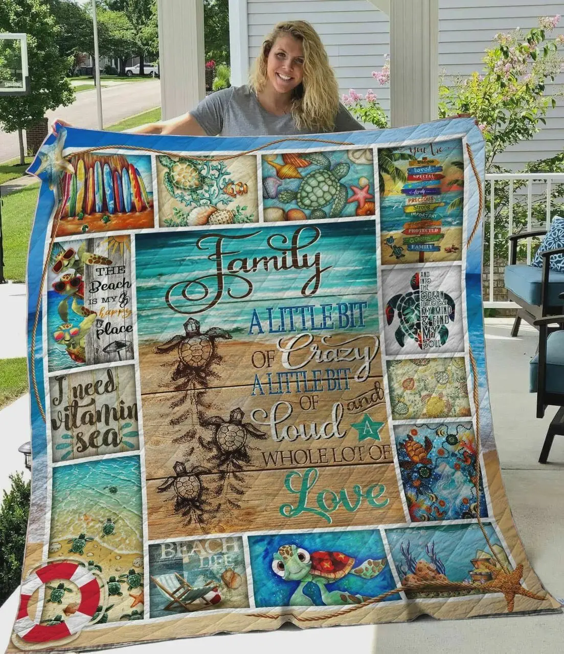 Turtle Family A Little Bit Of Crazy A Little Bit Of Loud And A Whole Lt Of Love Quilt Blanket Great Customized Blanket Gifts For Birthday Christmas Thanksgiving and Home Decor