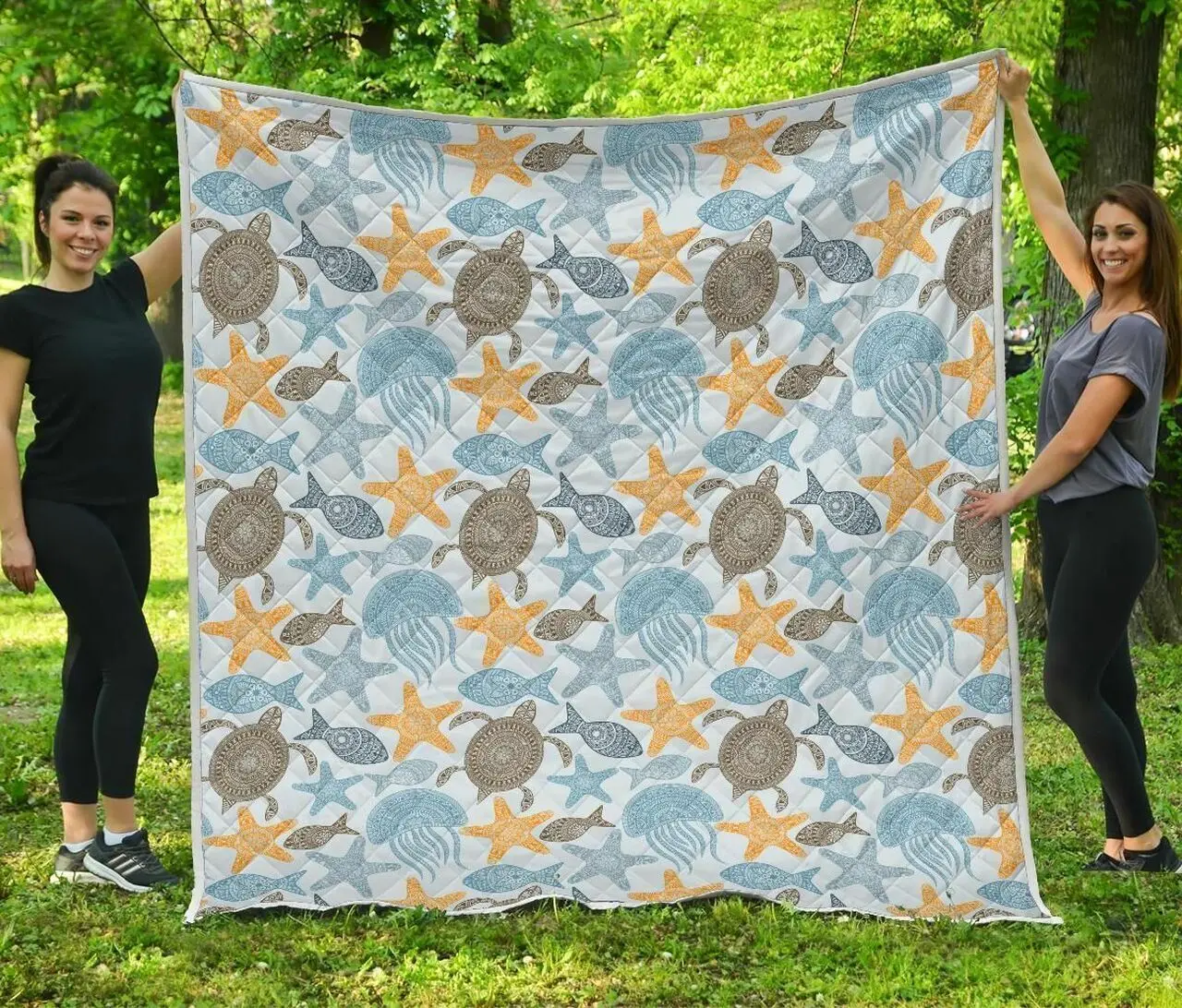 Turtle Polynesian Jellyfish GS-CL-ML0301 3D Customized Quilt and Home Decor
