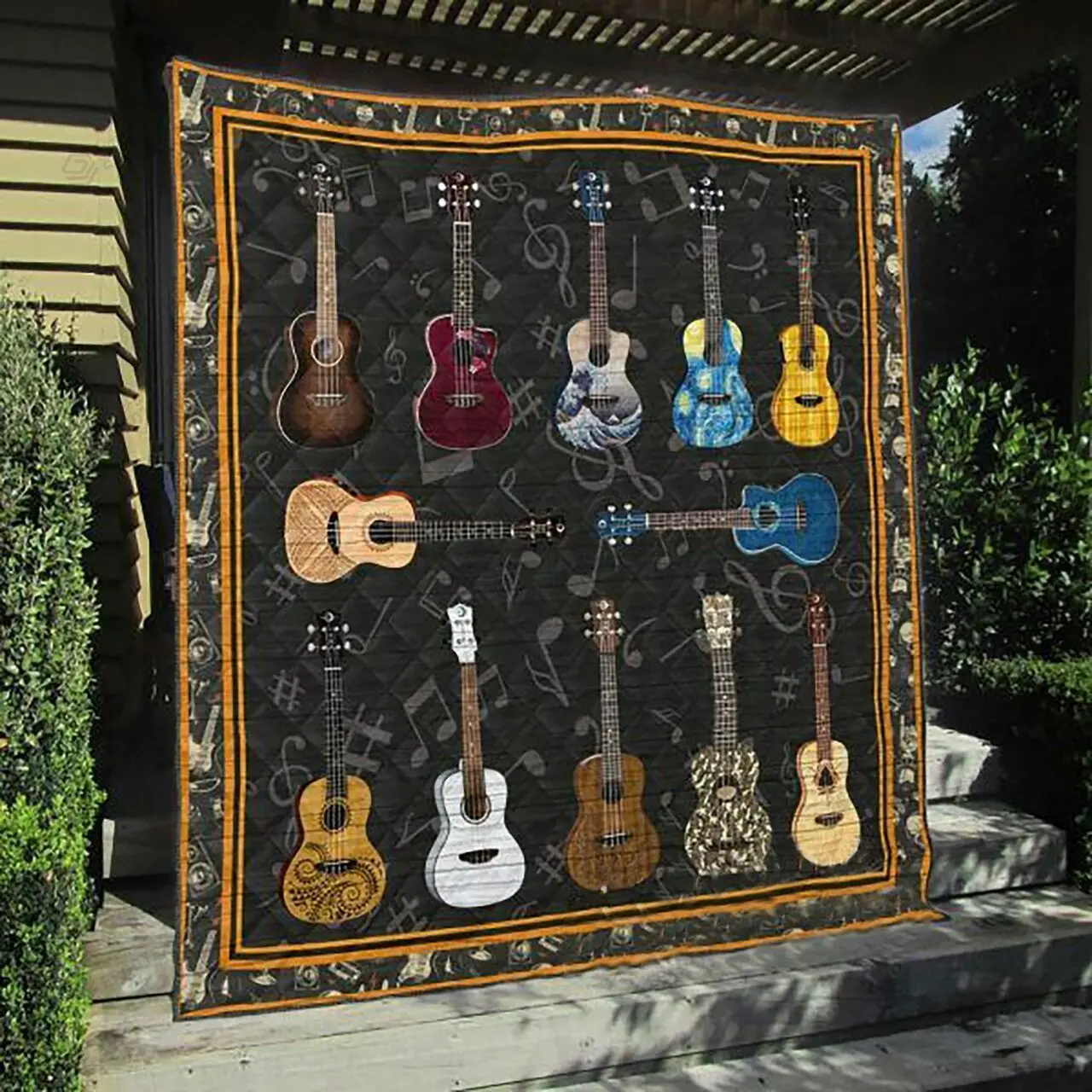 Ukulele Musical Instrument Quilt Blanket Great Customized Blanket Gifts For Birthday Christmas Thanksgiving and Home Decor