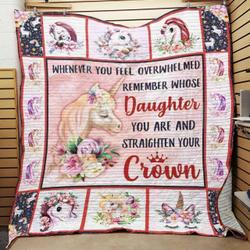 Unicorn Family Remember Whose Daughter You Are Quilt Blanket Great Customized Gifts For Birthday Christmas Thanksgiving and Home Decor
