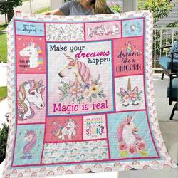 Unicorn Make Your Dream Happens Magic Is Real Quilt Blanket Great Customized Blanket Gifts For Birthday Christmas Thanksgiving and Home Decor
