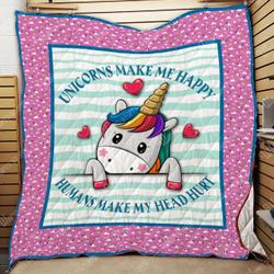 Unicorns Make Me Happy Quilt Kp25 Pink and Home Decor