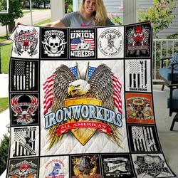 Union Ironworkers Quilt Blanket Great Customized Gifts For Birthday Christmas Thanksgiving Perfect Gifts For Ironworker and Home Decor