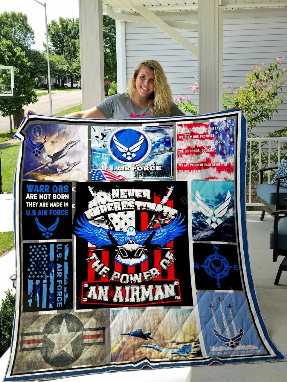 Us Air Force Never Underestimate The Power Of An Airman Quilt Blanket Great Customized Gifts For Birthday Christmas Thanksgiving Perfect Gifts For Us Air Force and Home Decor