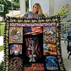 Us Army Bald Eagle Because Of The Brave Quilt Blanket Great Customized Gifts For Birthday Christmas Thanksgiving Perfect Gifts For Us Army and Home Decor