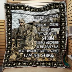 Us Army Never Underestimate A Soldier I Am The Storm Quilt Blanket Great Customized Blanket Gifts For Birthday Christmas Thanksgiving and Home Decor