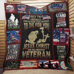 Us Army Veteran And Jesus Christ Sweet Land Of Liberty Quilt Blanket Great Customized Gifts For Birthday Christmas Thanksgiving Perfect Gifts For Us Veteran and Home Decor