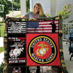 Us Marine Corps My Time In Uniform Is Over But Being A Marine Never Ends Quilt Blanket Great Customized Blanket Gifts For Birthday Christmas Thanksgiving and Home Decor
