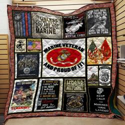 Us Marine Veteran And Proud Of It Quilt Blanket Great Customized Blanket Gifts For Birthday Christmas Thanksgiving and Home Decor