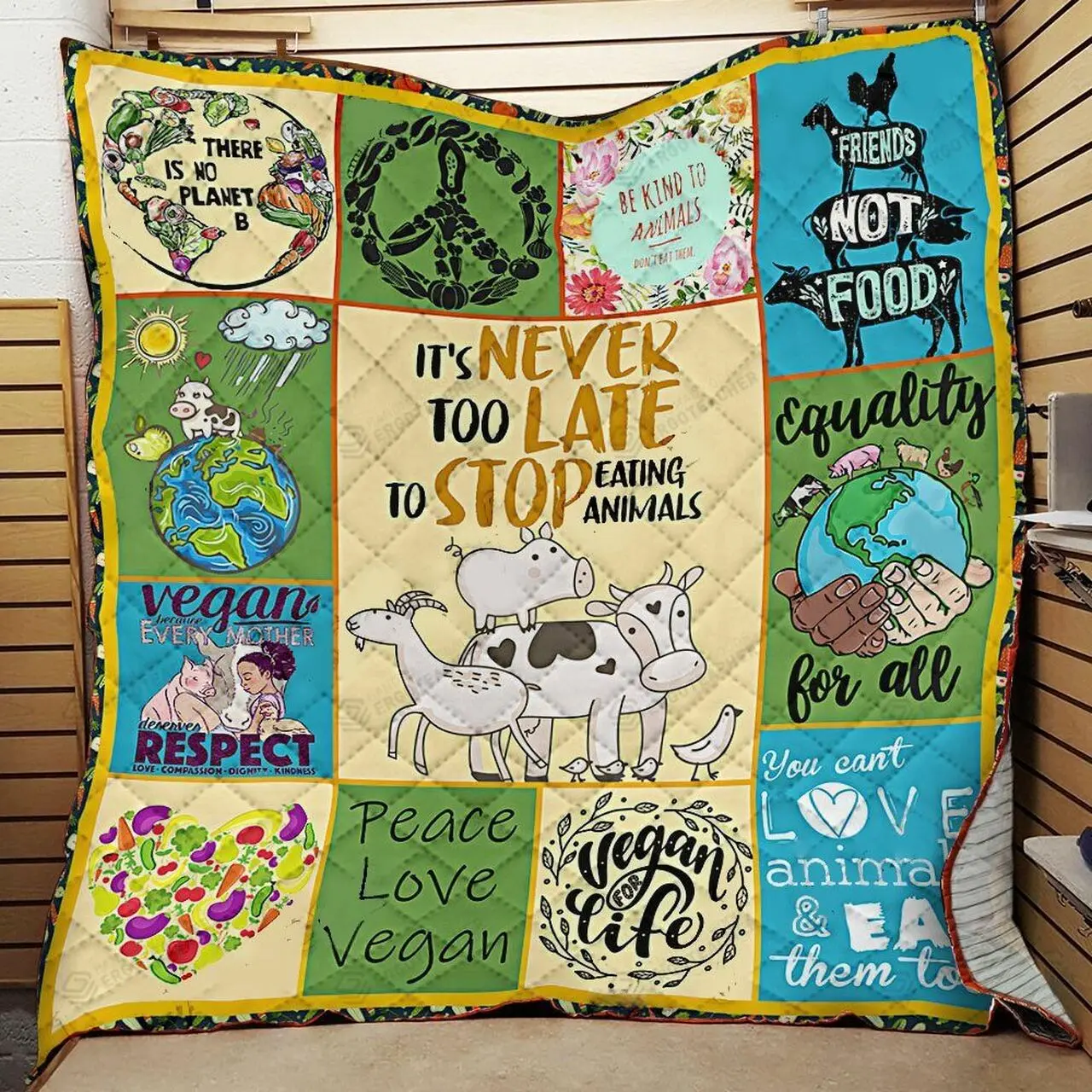 Vegan ItS Never Too Late Too Stop Eating Animals Quilt Blanket Great Customized Blanket Gifts For Birthday Christmas Thanksgiving and Home Decor