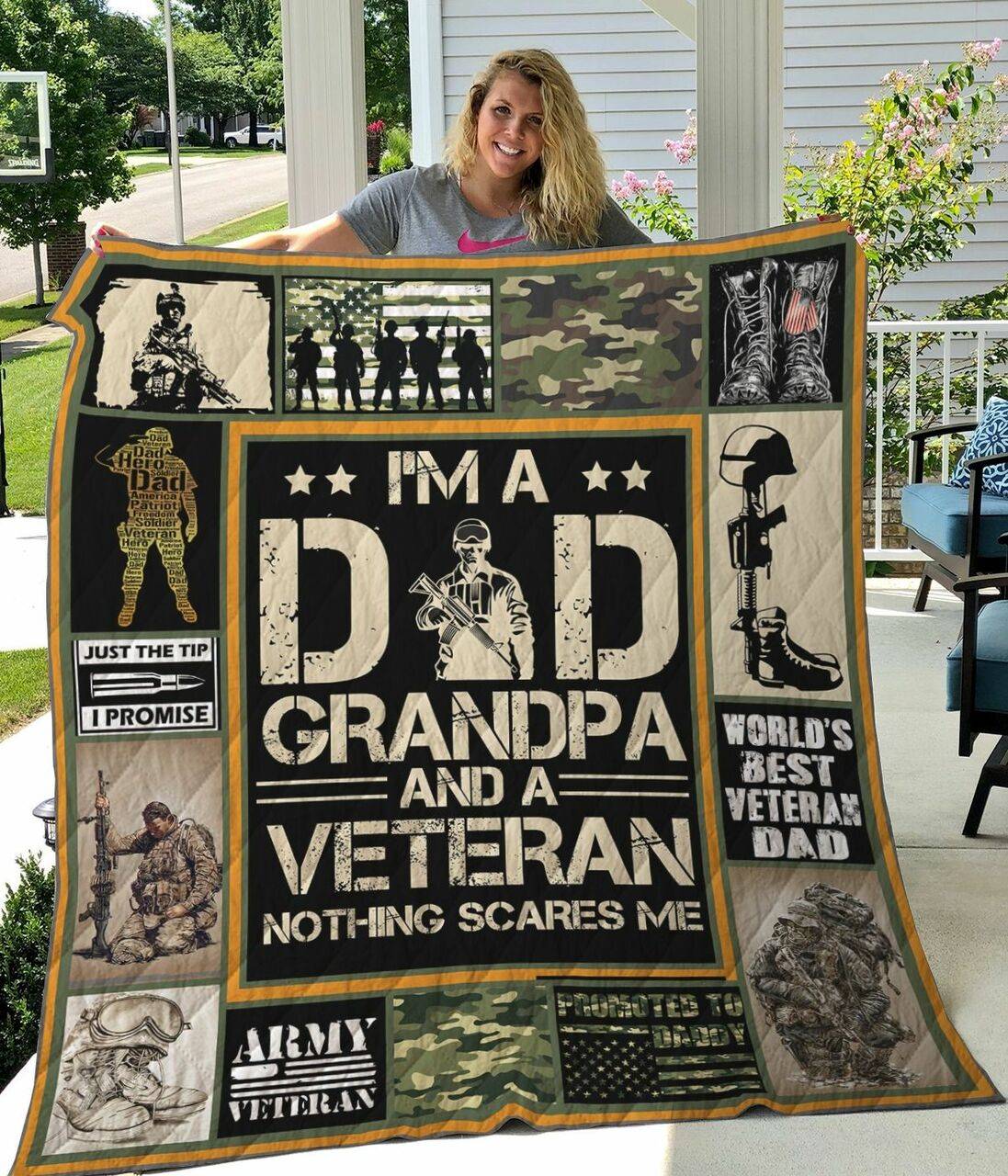 Veteran Dad Grandpa Just The Tip I Promise Quilt Blanket Great Customized Gifts For Birthday Christmas Thanksgiving FatherS Day Perfect Gifts For Us Veteran Lover and Home Decor