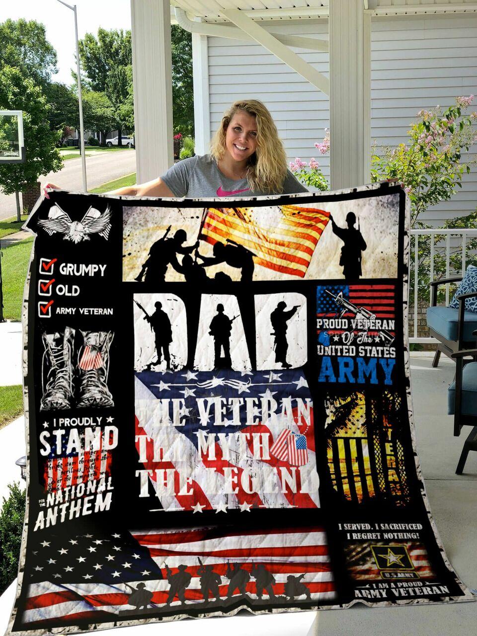 Veteran Dad Theme I Served I Sacrificed I Regret Nothing Quilt Blanket Great Customized Blanket Gifts For Birthday Christmas Thanksgiving and Home Decor