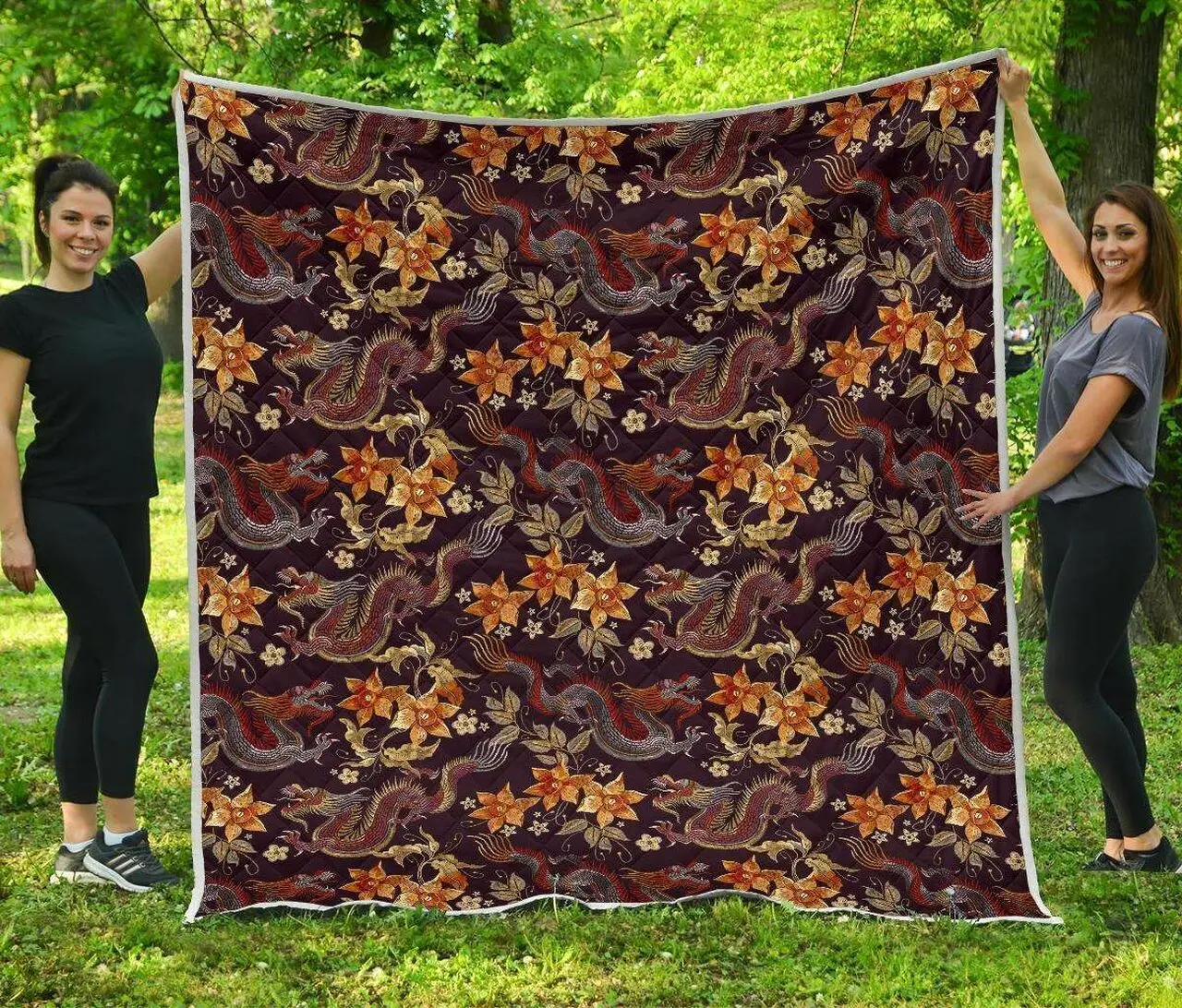 Vintage Dragon Flower Cl17100665Mdq Quilt Blanket and Home Decor