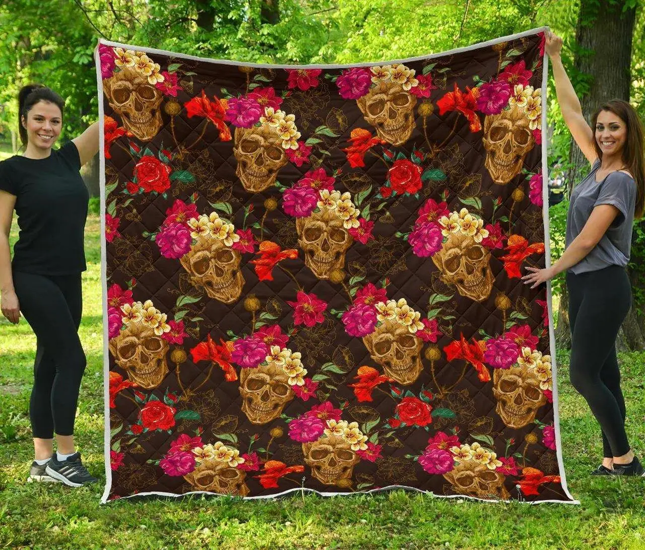 Vintage Flowers Skull Cl17100668Mdq Quilt Blanket and Home Decor