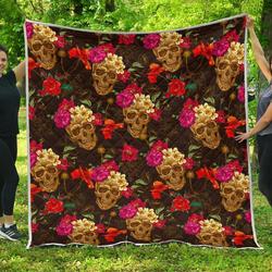 Vintage Flowers Skull Cl17100668Mdq Quilt Blanket and Home Decor