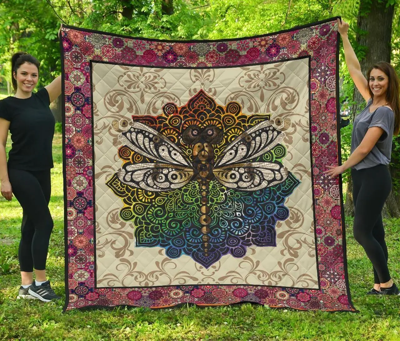 Vintage Style Mandala Dragonfly Gift Idea Quilt and Home Decor