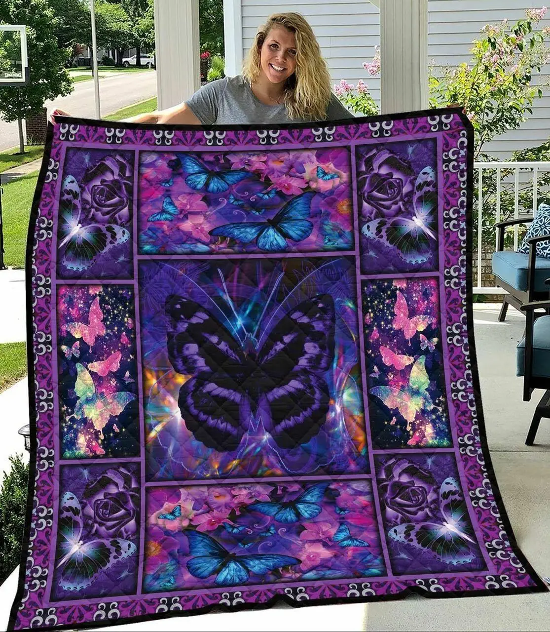 Violet Rose And Butterfly Quilt Blanket Great Customized Blanket Gifts For Birthday Christmas Thanksgiving and Home Decor