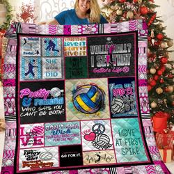 Volleyball Pretty And Powerful Who Says You Can Be Both Quilt Blanket Great Customized Blanket Gifts For Birthday Christmas Thanksgiving and Home Decor