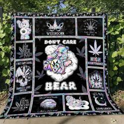 Weed dont care bear hologram Premium Quilt Blanket Size Throw Twin Queen King Super King and Home Decor