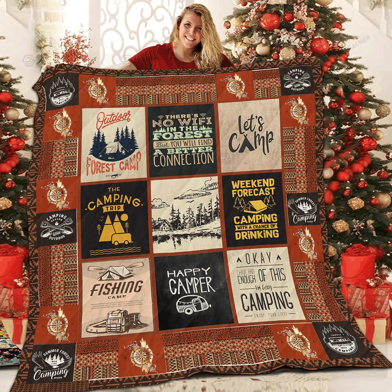 Weekend Forecast Camping With A Chance Of Drinking Quilt Blanket Great Customized Blanket Gifts For Birthday Christmas Thanksgiving and Home Decor