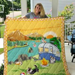 Welsh Corgi Go Camping By The River Quilt Blanket Great Customized Blanket Gifts For Birthday Christmas Thanksgiving and Home Decor