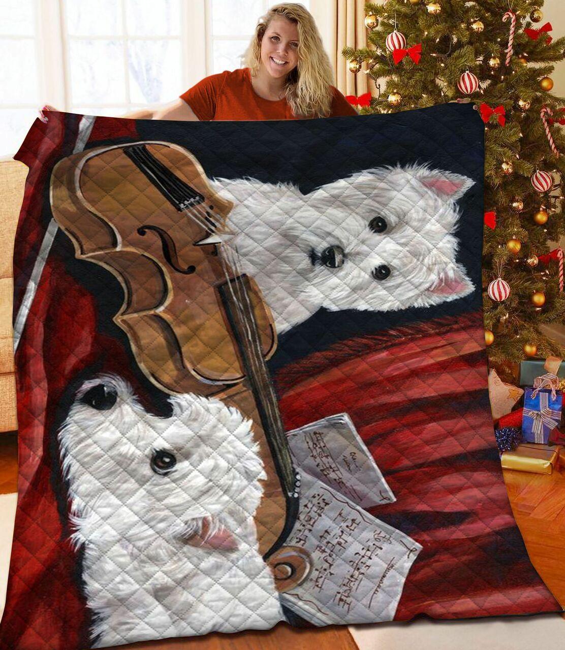 White Terrier Violin JFJ14874 3D Customized Quilt 2707 and Home Decor