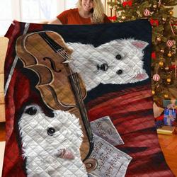 White Terrier Violin JFJ14874 3D Customized Quilt 2707 and Home Decor