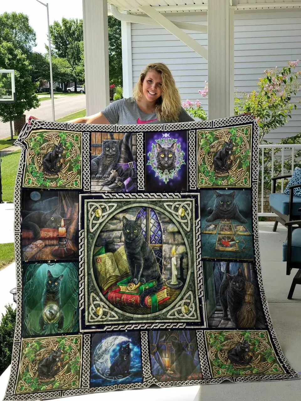 Wicca Black Cat Quilt Blanket Great Customized Gifts For Birthday Christmas Thanksgiving Perfect Gifts For Cat Lover and Home Decor