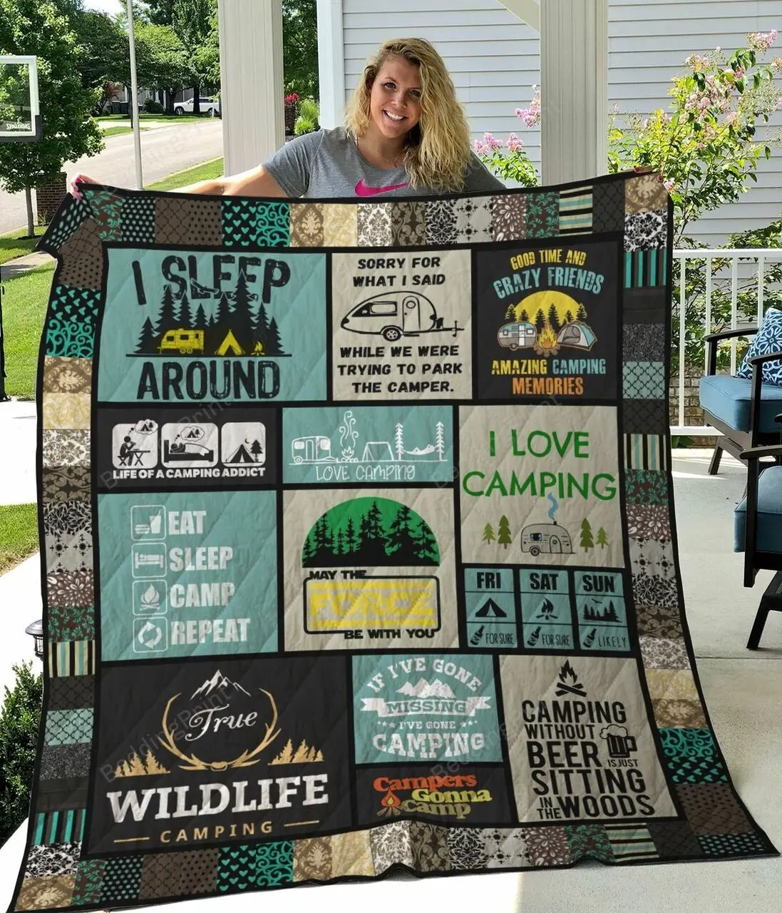 Wildlife Camping Quilt Blanket and Home Decor